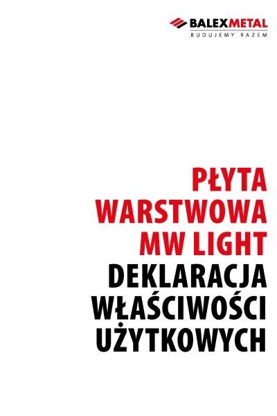 Deklaracja właściwości użytkowych - płyta warstwowa MW-LT-W-ST