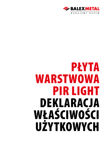 Deklaracja właściwości użytkowych - płyta ścienna PIR Light
