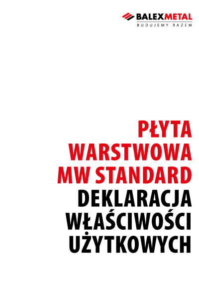 Deklaracja właściwości użytkowych - płyta warstwowa MW STANDARD MW-W-ST