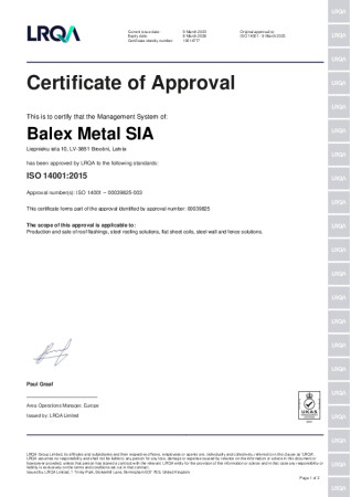 Certificate of Approval ISO 14001:2015